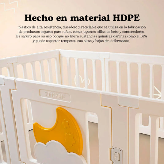 Corral de juego con tapete didáctico de dobleces, puerta con cerradura de seguridad, hecho en material resistente y seguro 100% libre de BPA, centro de juego para bebés
