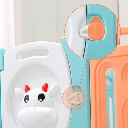 Corral de juego puerta de Vaquita con cesta, espacio de juego seguro para bebé