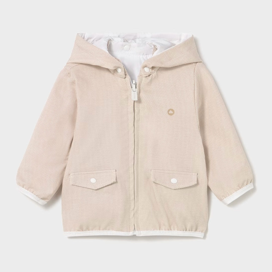 Chaqueta cortavientos blanca reversible, con capucha retirable por botones, doble bolsillos, doble faz para combinar estilos - Mayoral