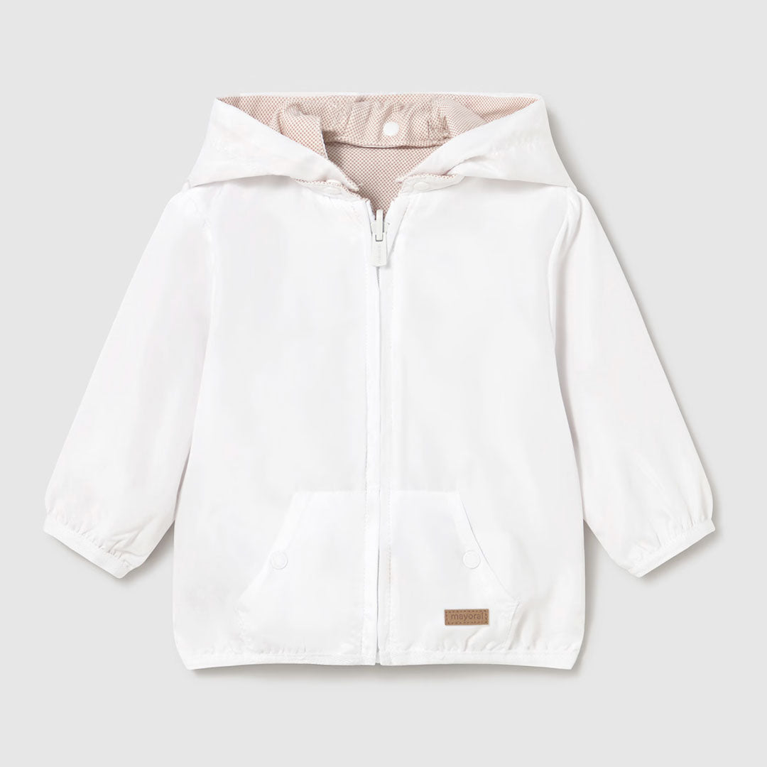 Chaqueta cortavientos blanca reversible, con capucha retirable por botones, doble bolsillos, doble faz para combinar estilos - Mayoral