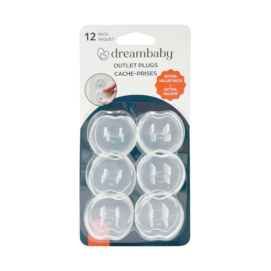 Paquete x12 cubiertas protectoras para enchufes, de instalación fácil y rápida, hecho en plástico resistente y duradero, de color traslucido para no llamar la atención del bebé - DreamBaby