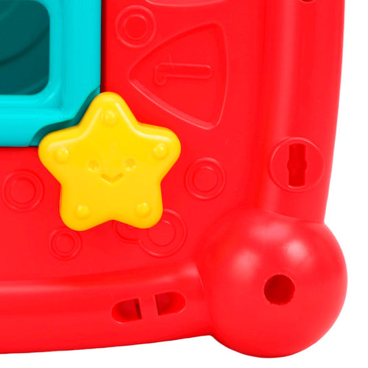 Cubo didáctico multiactividades con conexión Bluetooth, diferentes caras con juegos, piezas de encaje, reconocimiento de diferentes colores, formas y números, funciones de luces y música