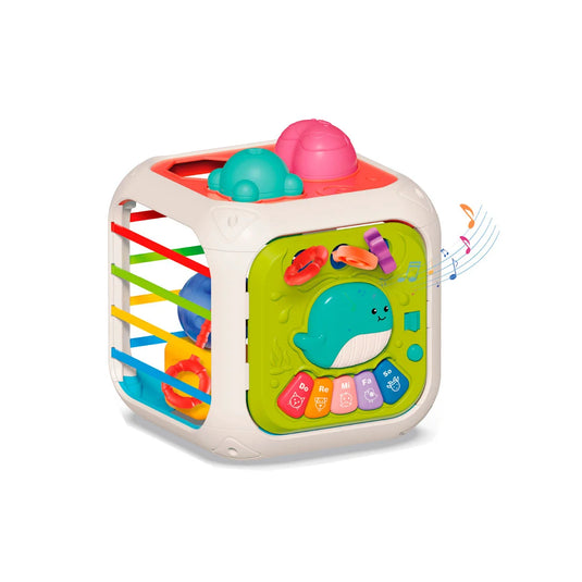 Cubo didáctico con 7 actividades de estimulación sensorial