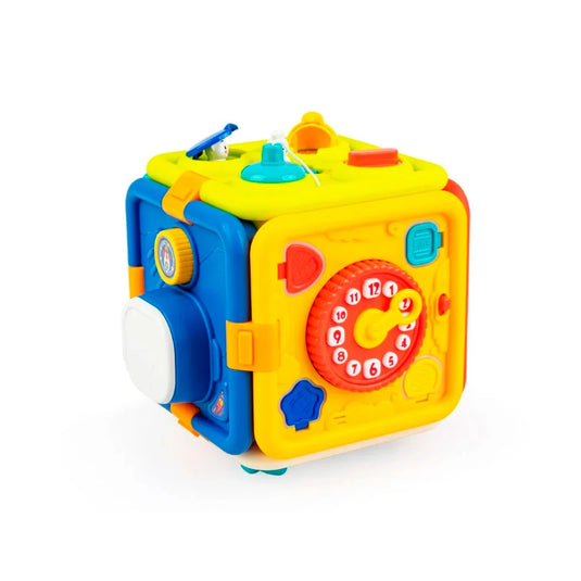 Cubo didáctico multiactividades con luces y sonidos, juguete sensorial con diferentes colores y formas, sin bordes afilados hecho en material 100% libre de BPA, diseño desplegable