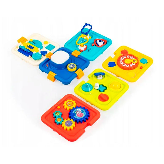 Cubo didáctico multiactividades con luces y sonidos, juguete sensorial con diferentes colores y formas, sin bordes afilados hecho en material 100% libre de BPA, diseño desplegable