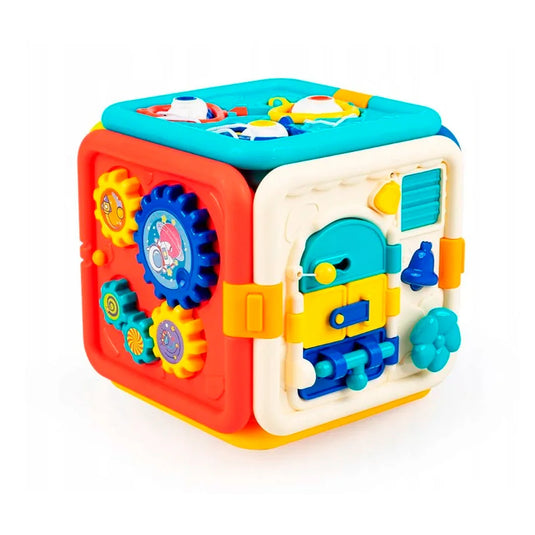 Cubo didáctico multiactividades con luces y sonidos, juguete sensorial con diferentes colores y formas, sin bordes afilados hecho en material 100% libre de BPA, diseño desplegable