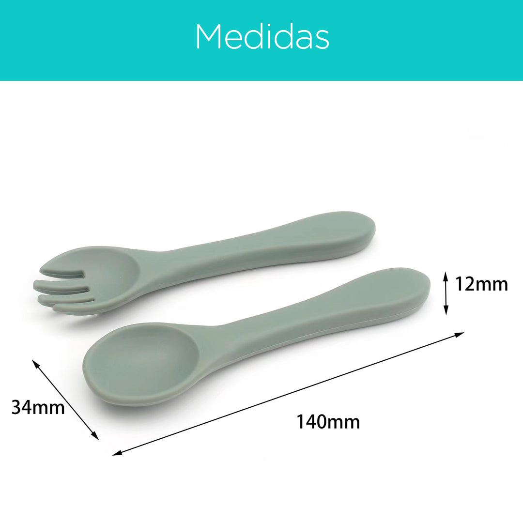 Set de cubiertos en silicona para auto-alimentación