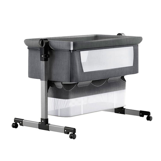 Cuna Colecho de altura ajustable con canasta y mosquitero, cuenta con ruedas con bloqueo de seguridad, material resistente y transpirable
