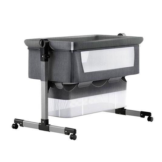 Cuna Colecho de altura ajustable con canasta y mosquitero, cuenta con ruedas con bloqueo de seguridad, material resistente y transpirable