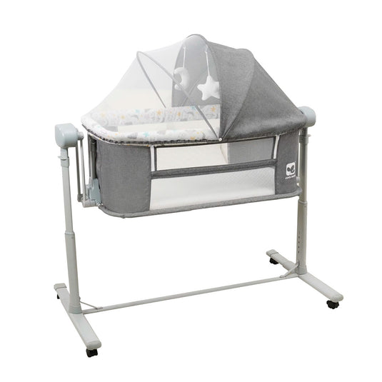 Cuna colecho eléctrica multifuncional con Bluetooth, con altura graduable, ajuste de balanceo por medio de control o panel digital, temporizador, modo corral - CoolBaby