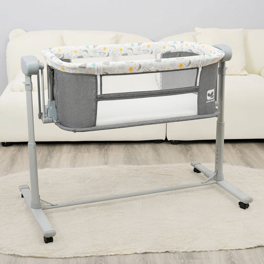 Cuna colecho eléctrica multifuncional con Bluetooth, con altura graduable, ajuste de balanceo por medio de control o panel digital, temporizador, modo corral - CoolBaby