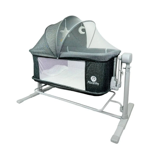 Cuna colecho eléctrica Delta con altura ajustable, función de vibración, melodías de cuna, laterales en malla para mejor visibilidad, ruedas con freno de bloqueo, diseño moderno con mosquitero - Maxibaby