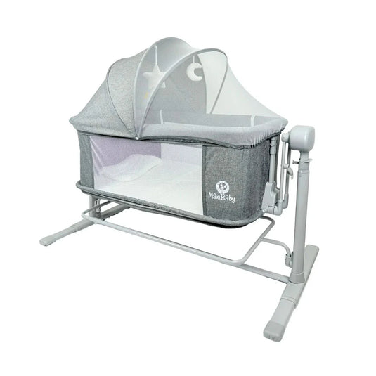 Cuna colecho eléctrica Delta con altura ajustable, función de vibración, melodías de cuna, laterales en malla para mejor visibilidad, ruedas con freno de bloqueo, diseño moderno con mosquitero - Maxibaby