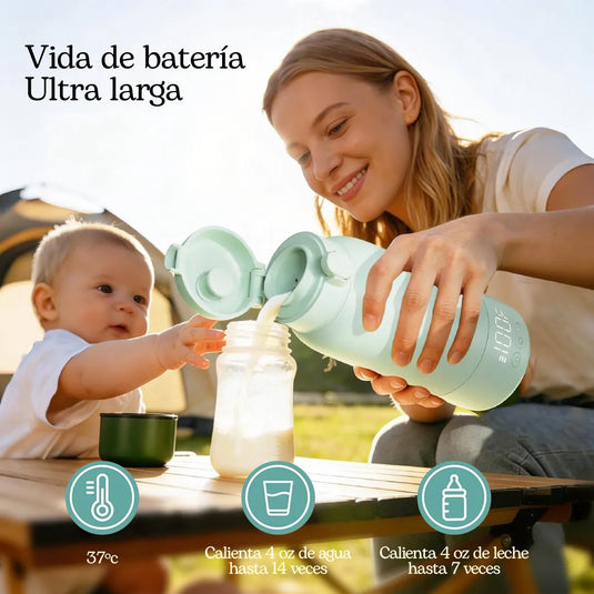 Calentador portátil de teteros e inalámbrico, calienta leche materna en 5 minutos, batería de 10.000 mAh para hasta 8 teteros por carga, capacidad de 17oz, interior en acero inoxidable 316L