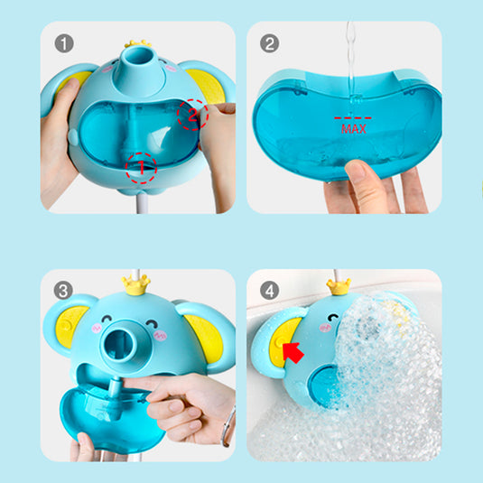 Ducha y maquina de burbujas con diseño de elefante, rotación 360° y cabezal eléctrico
