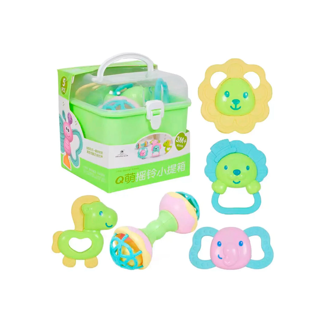 Estuche de sonajeros para bebé de 0 a 12 meses, fácil de llevar, incluye 5 unidades Verde
