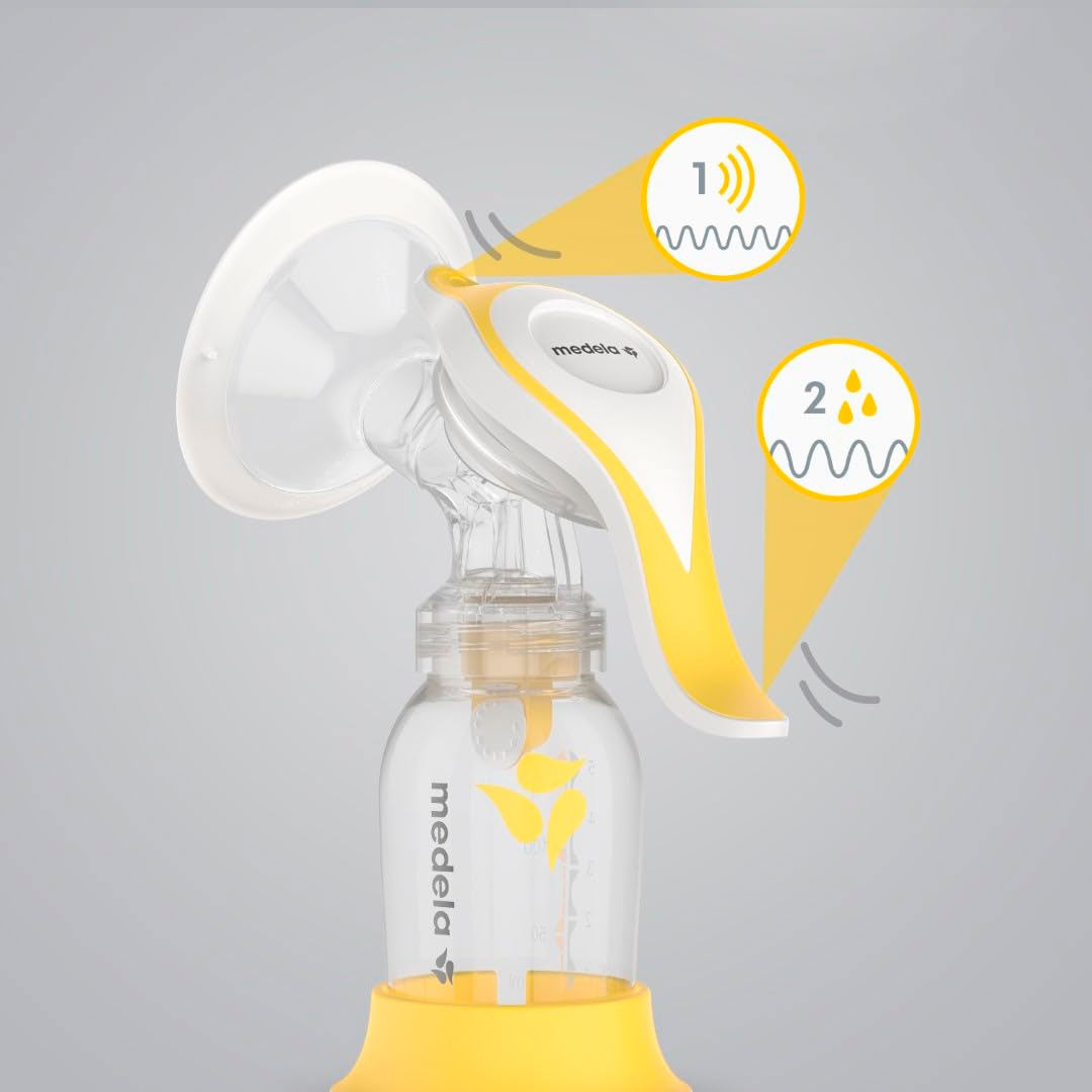 Extractor manual de palanca Flex Shields Harmony, tamaño compacto para usar con una mano, forma ovalada y borde suave, extracción en dos fases - Medela