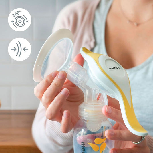Extractor manual de palanca Flex Shields Harmony, tamaño compacto para usar con una mano, forma ovalada y borde suave, extracción en dos fases - Medela