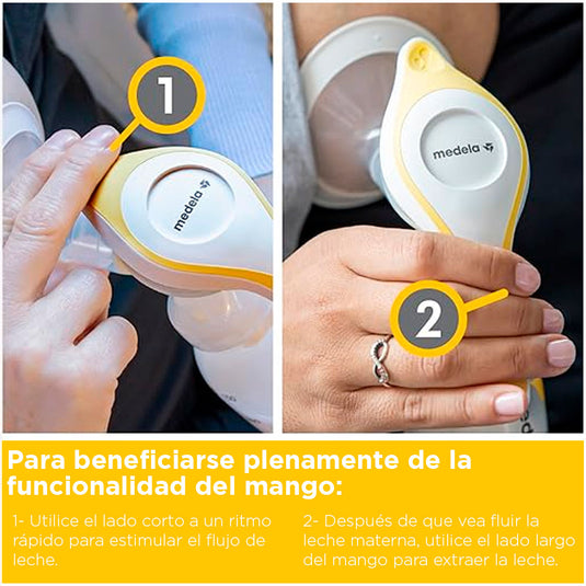 Extractor manual de palanca Flex Shields Harmony, tamaño compacto para usar con una mano, forma ovalada y borde suave, extracción en dos fases - Medela