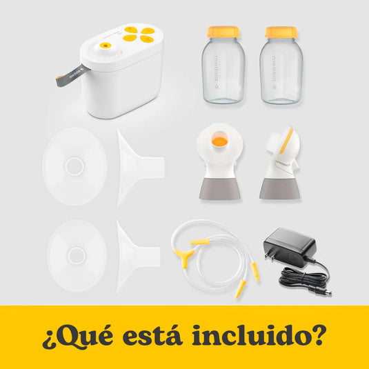 Extractor eléctrico de 2ª generación en Style Pro, ofrece eficiencia hospitalaria clínicamente probada, doble y portátil, de un tamaño compacto y peso ligero, con biberones, sistema de protección de pecho PersonalFit Plus - Medela