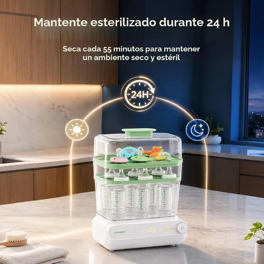 Esterilizador y secadora de teteros eléctrico de 3 capas para bebé, con capacidad para 11 teteros y modo para piezas de extractor - Momcozy