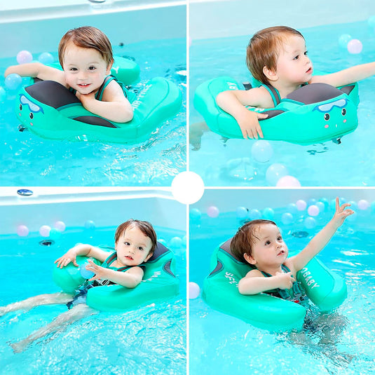 Flotador con arnés y carita para bebés, flotador de natación para bebés acostados de 3 a 24 meses, diseño no inflable, completamente sellado para nadar sin aire de forma segura