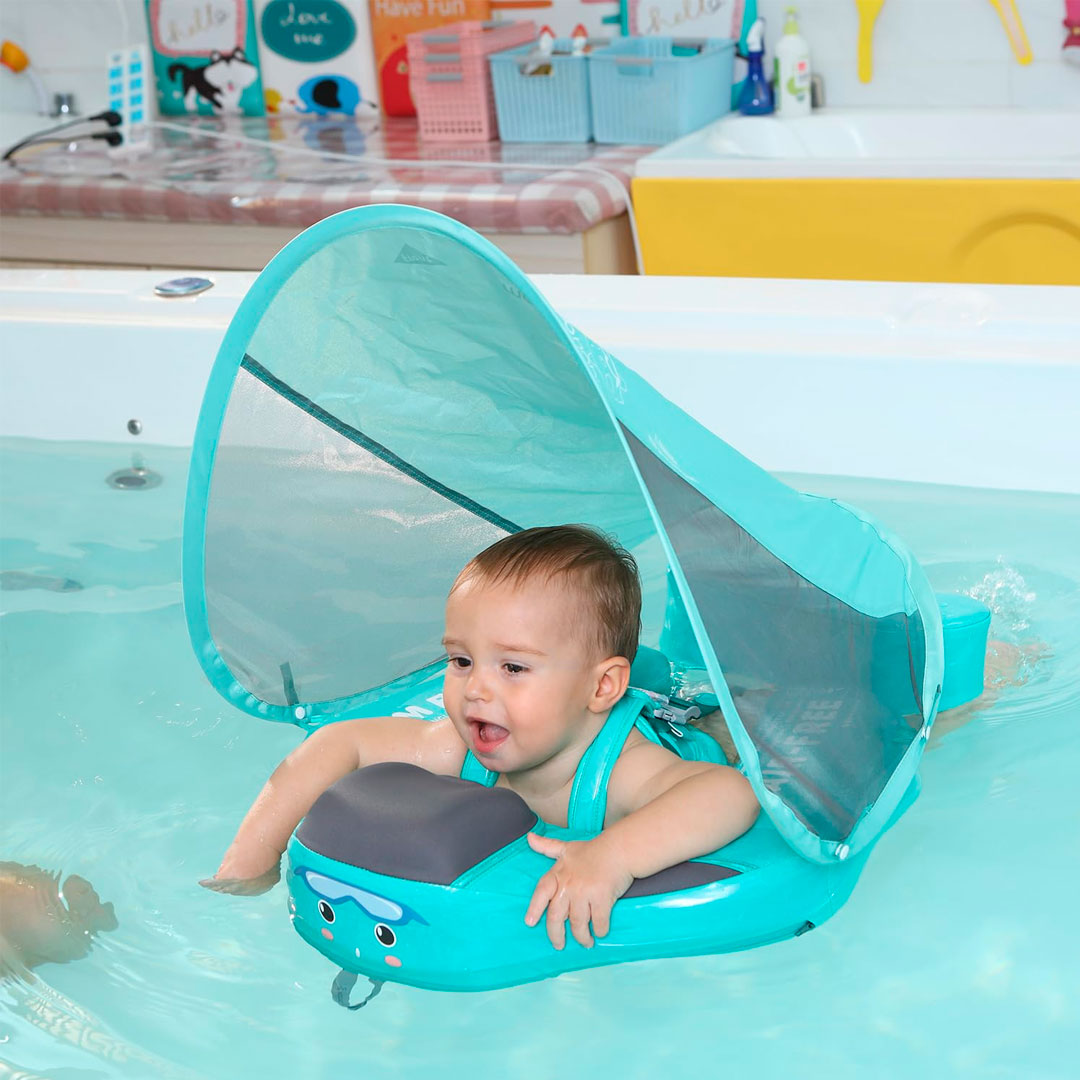 Flotador con arnés y carita para bebés, flotador de natación para bebés acostados de 3 a 24 meses, diseño no inflable, completamente sellado para nadar sin aire de forma segura