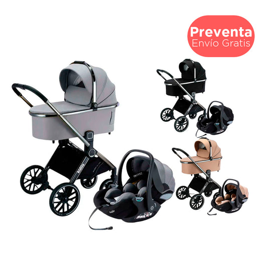 Coche moisés y paseador 3 en 1, con sistema de plegado fácil, ideal para bebés recién nacidos hasta los 4 años aprox, ajustes de reclinado y de capota cubresol - Kidilo