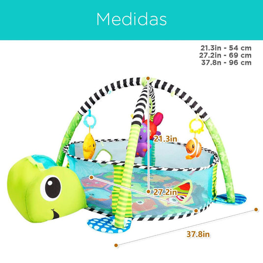 Gimnasio corral 3 en 1 de tortuga, tapete de juegos para bebé, pelotitas de juego, juguetes móviles, diseño y colores llamativos para el bebé - Cocco Semana 2026
