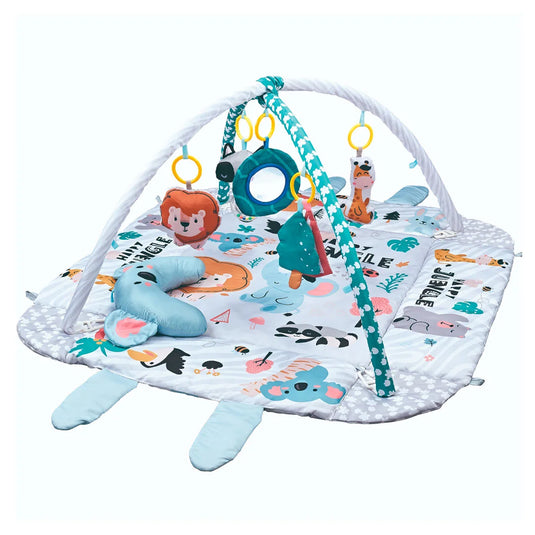 Gimnasio corral Conejito blanco con móviles colgantes, diseño con animalitos de colores, hecho en material resistente hipoalergénico, con pelotitas de colores, alfombra de juego para bebés