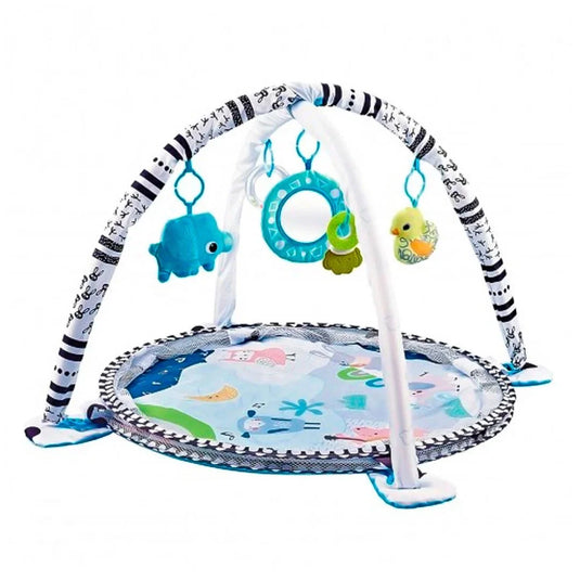 Gimnasio 2 en 1 corral y tapete de juego con sonajeros, diseño unisex en color blanco, decorado con diseño de animalitos y patrones, hecho en material antialérgico y suave al tacto, juguetes colgantes para estimulación de agarre - Cocco Semana 2026