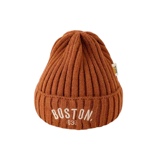 Gorro de diseño tejido Boston 1630 para bebé, color plano ideal para el día a día, gorro de punto cálido con dobles, hecho en material suave hippoargenico