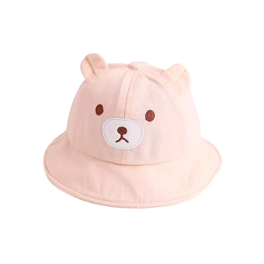 Gorro explorador con diseño de osito para bebé, sombrero para el sol, con correa de barbilla de ajuste con resorte, material suave