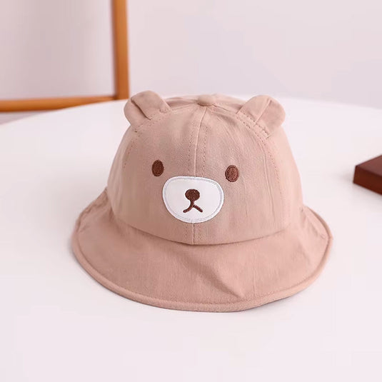 Gorro explorador con diseño de osito para bebé, sombrero para el sol, con correa de barbilla de ajuste con resorte, material suave