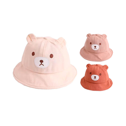 Gorro explorador con diseño de osito para bebé, sombrero para el sol, con correa de barbilla de ajuste con resorte, material suave