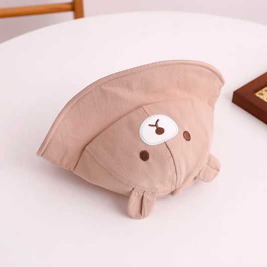 Gorro explorador con diseño de osito para bebé, sombrero para el sol, con correa de barbilla de ajuste con resorte, material suave
