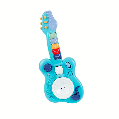 Guitarra multifuncional didáctica de juguete, de color celeste, con melodías y luces