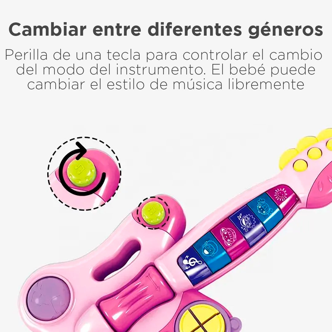 Guitarra multifuncional didáctica de juguete, de color rosada, con melodías y luces - Huanger