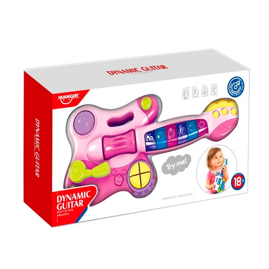 Guitarra multifuncional didáctica de juguete, de color rosada, con melodías y luces - Huanger