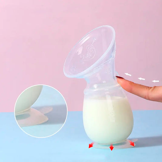 Hakka con tapa y soporte blanco, extractor manual tipo bomba de succión de leche, hecho 100% de silicona de grado alimenticio completamente libre de BPA