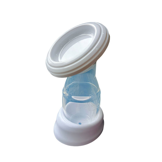 Hakka con tapa y soporte blanco, extractor manual tipo bomba de succión de leche, hecho 100% de silicona de grado alimenticio completamente libre de BPA