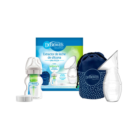 Hakka recolectora de leche con tetero 4oz y tula de transporte, paquete de 3pz, recolector en silicona 100% libre de BPA, diseño ligero y compacto, biberón de 120ml boca ancha, bolsa de viaje - Dr Brown's