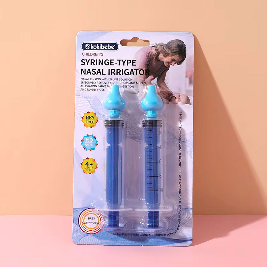 Irrigador nasal estilo jeringa para bebé, ayuda a limpiar y despejar las vías respiratorias, hecho en plástico 100% libre de BPA, boquilla de silicona suave - Kokibebe
