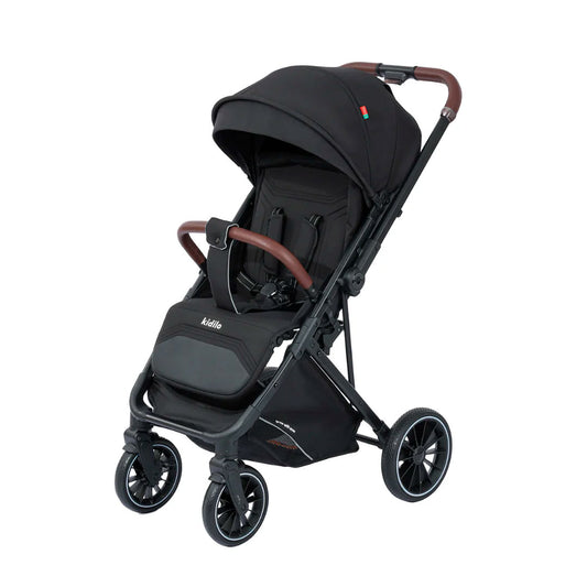 Coche paseador con pañalera y cubrepiés, con sistema de plegado tipo maleta, compacto y ligero, toldo y espaldar ajustable, espacio de almacenamiento en la parte inferior - Kidilo
