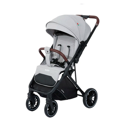 Coche paseador con pañalera y cubrepiés, con sistema de plegado tipo maleta, compacto y ligero, toldo y espaldar ajustable, espacio de almacenamiento en la parte inferior - Kidilo