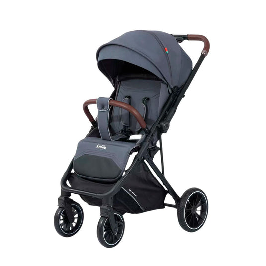 Coche paseador con pañalera y cubrepiés, con sistema de plegado tipo maleta, compacto y ligero, toldo y espaldar ajustable, espacio de almacenamiento en la parte inferior - Kidilo