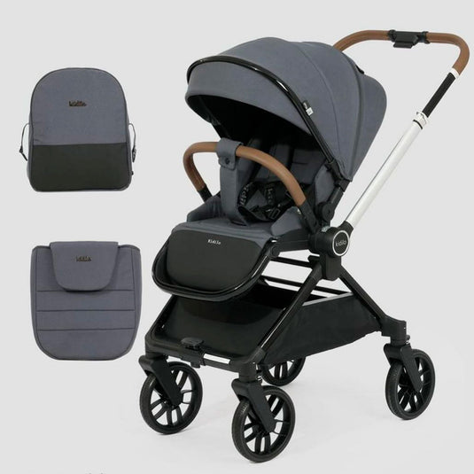 Coche paseador reversible para bebé, con respaldo ajustable, toldo en varias secciones adaptable, sistema de plegado compacto e incluye pañalera - Kidilo