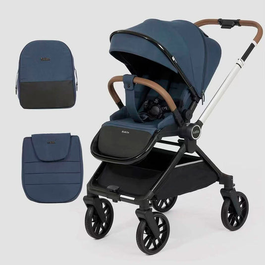 Coche paseador reversible para bebé, con respaldo ajustable, toldo en varias secciones adaptable, sistema de plegado compacto e incluye pañalera - Kidilo