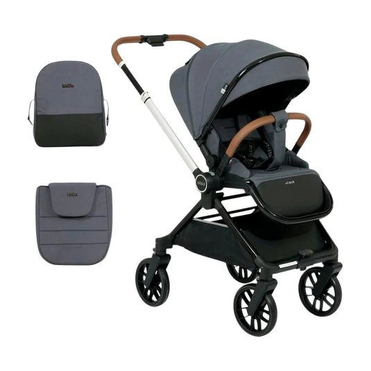 Coche paseador reversible para bebé, con respaldo ajustable, toldo en varias secciones adaptable, sistema de plegado compacto e incluye pañalera - Kidilo