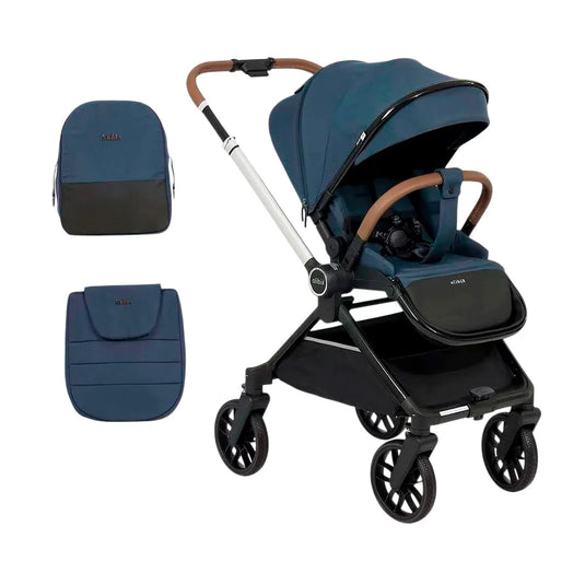 Coche paseador reversible para bebé, con respaldo ajustable, toldo en varias secciones adaptable, sistema de plegado compacto e incluye pañalera - Kidilo